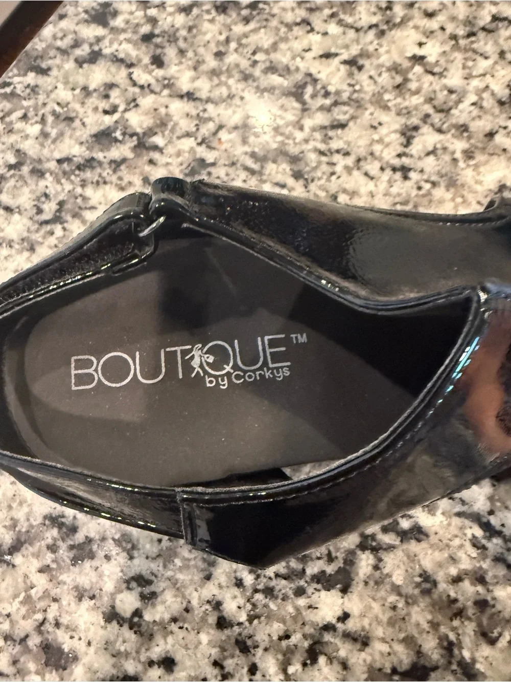 Corky’s Black Patent Slingback Cork Wedge Sandals